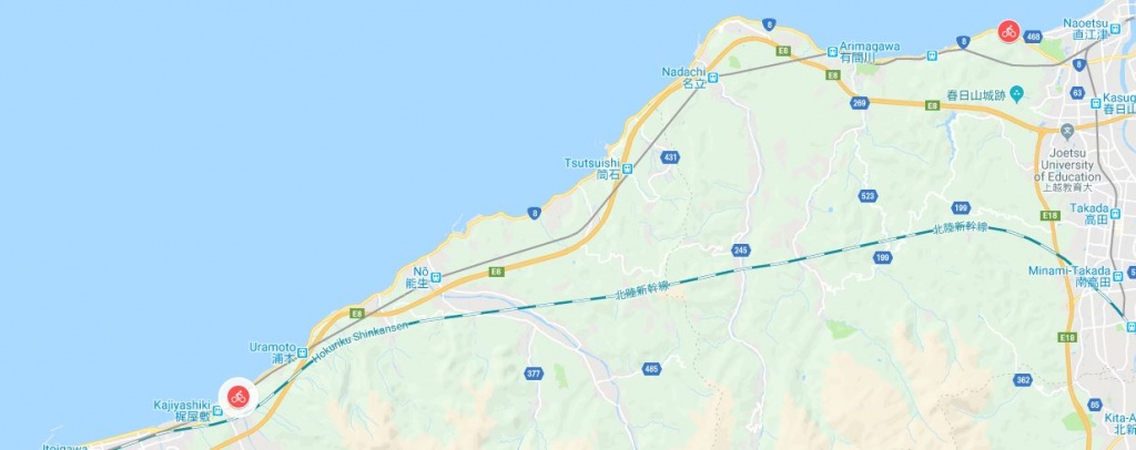 kubiki bike trail map, Japan Sea Bike Trail